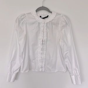 ZARA Frilled Poplin shirt white size M